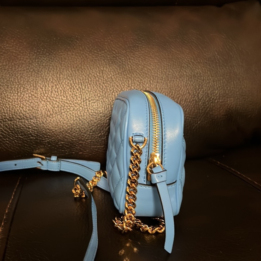Versace Smooth DV Blue Lamb Leather Quilted Napa Camera Crossbody Handbag NEW - Picture 6 of 8